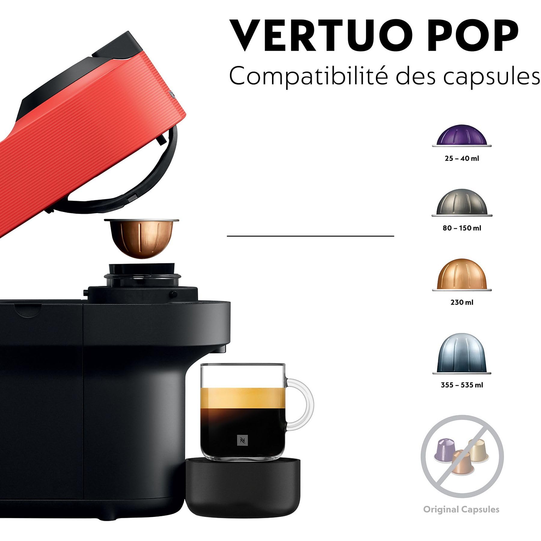 VERTUO Pop Cafetière à dosettes Machine à espresso, 4 tailles verres, technologie technologie avancée, Rouge, XN9205